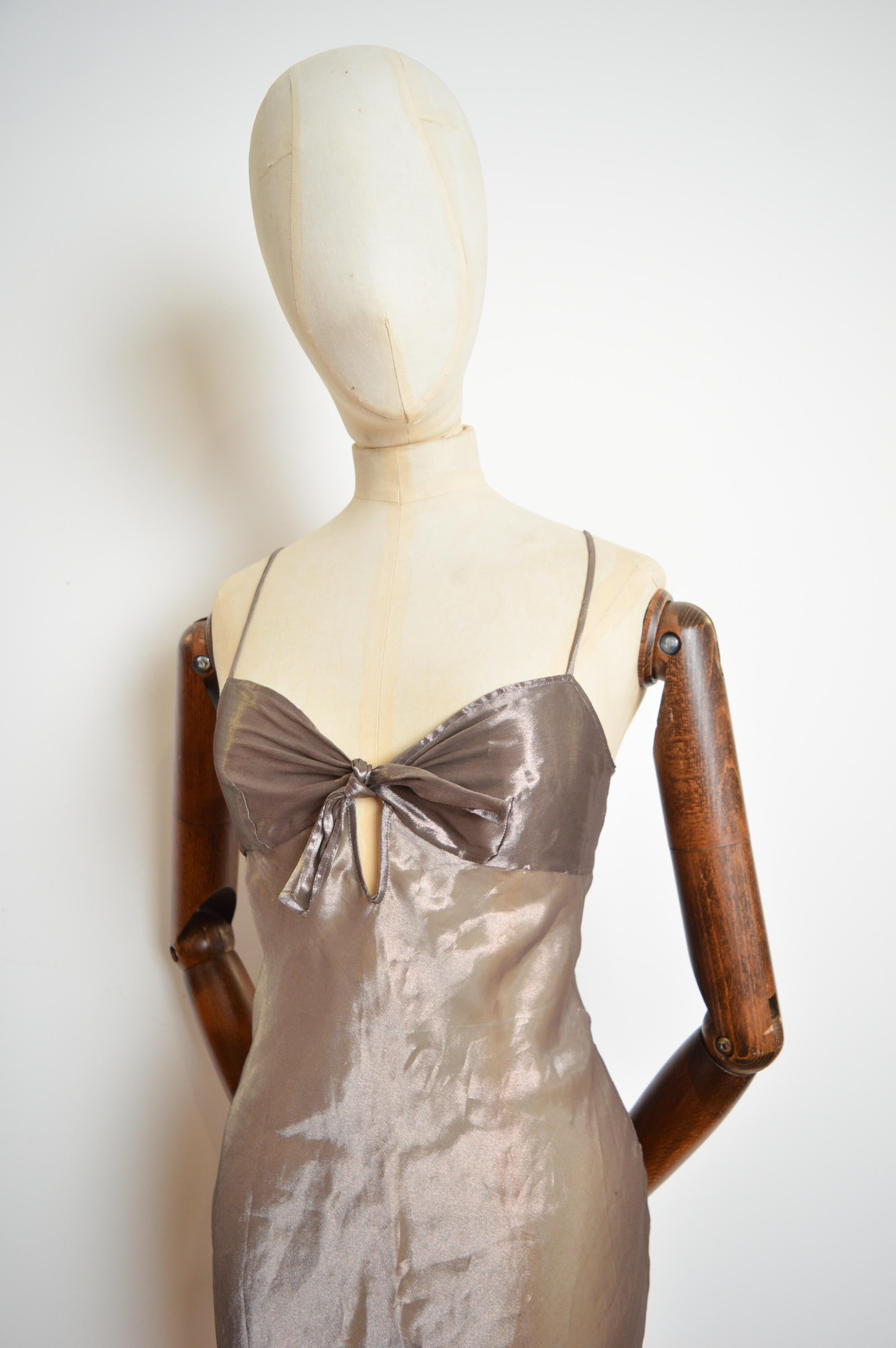 S/S 2003 Christian Dior by John Galliano Sheer Silver Nude Silk Slip Dress For Sale 1