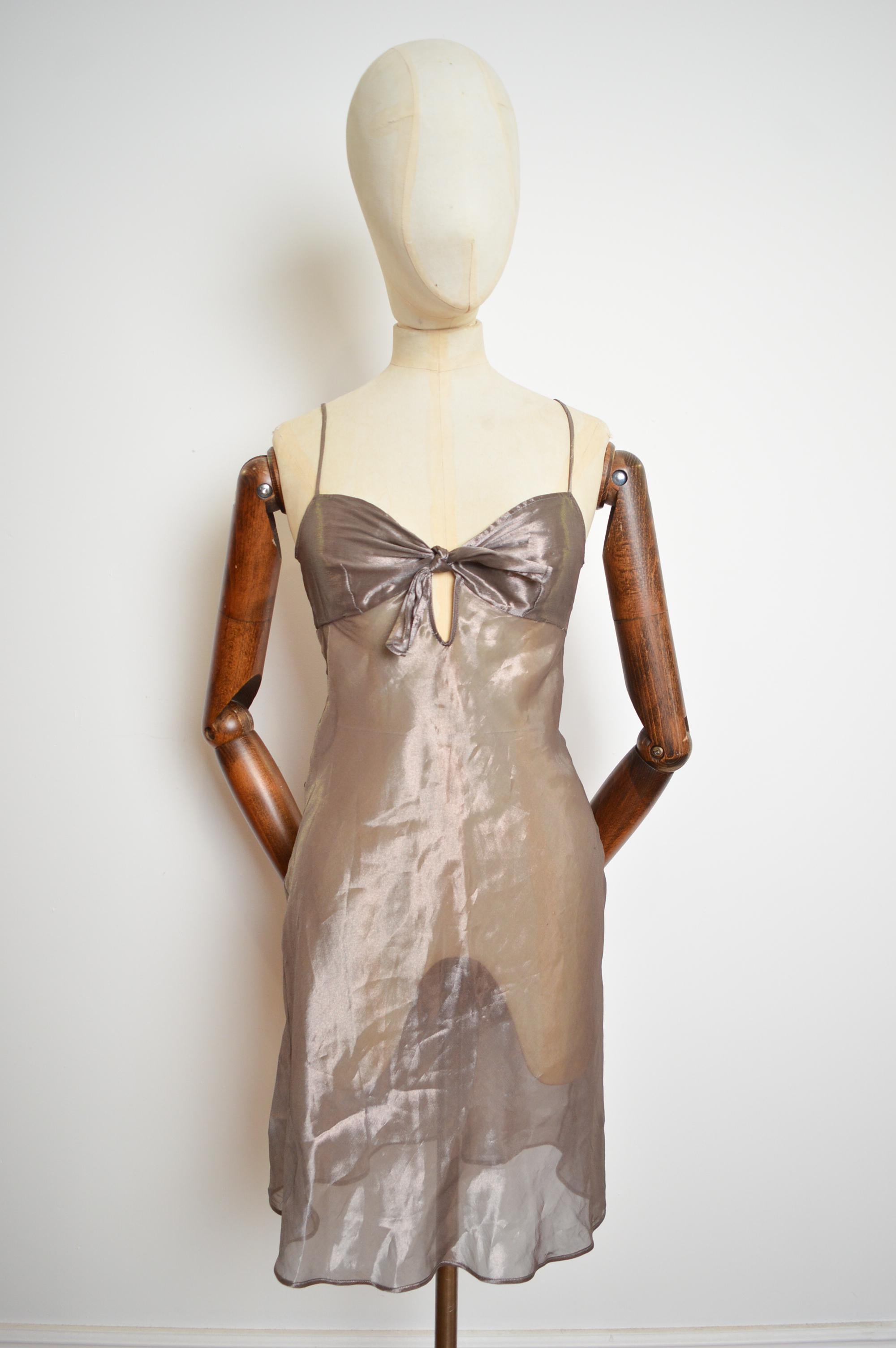 S/S 2003 Christian Dior by John Galliano Sheer Silver Nude Silk Slip Dress For Sale 2
