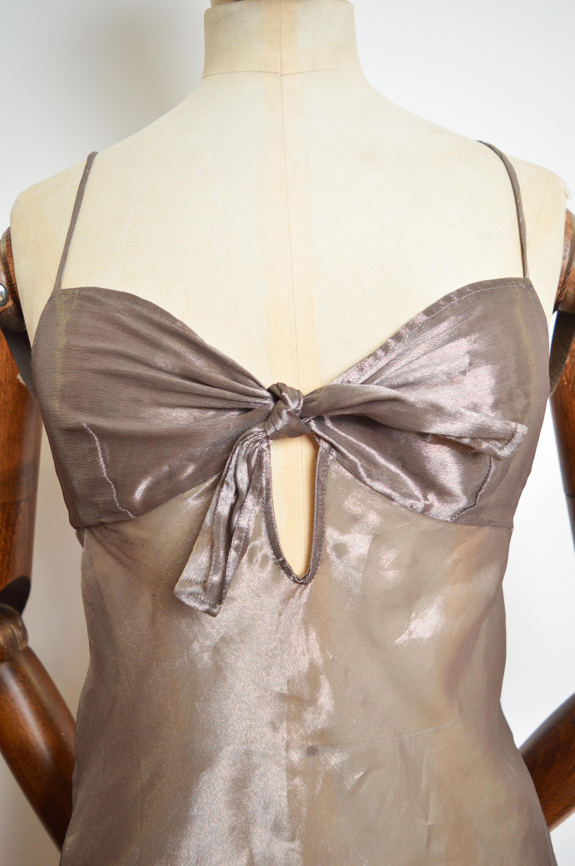 S/S 2003 Christian Dior by John Galliano Sheer Silver Nude Silk Slip Dress For Sale 4