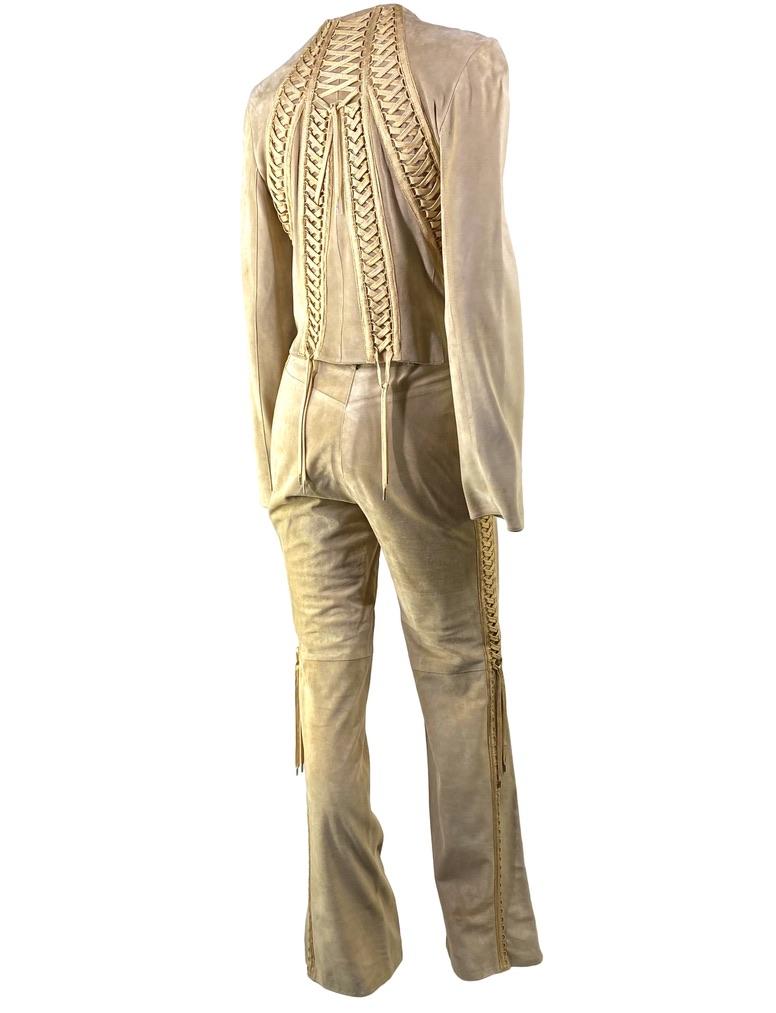 S/S 2003 Christian Dior by John Galliano Suede Lace Up Jacket Pants Suit Set Bon état - En vente à West Hollywood, CA