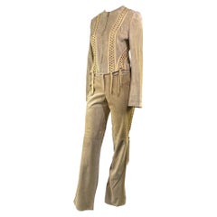 S/S 2003 Christian Dior by John Galliano Suede Lace Up Jacket Pants Suit Set