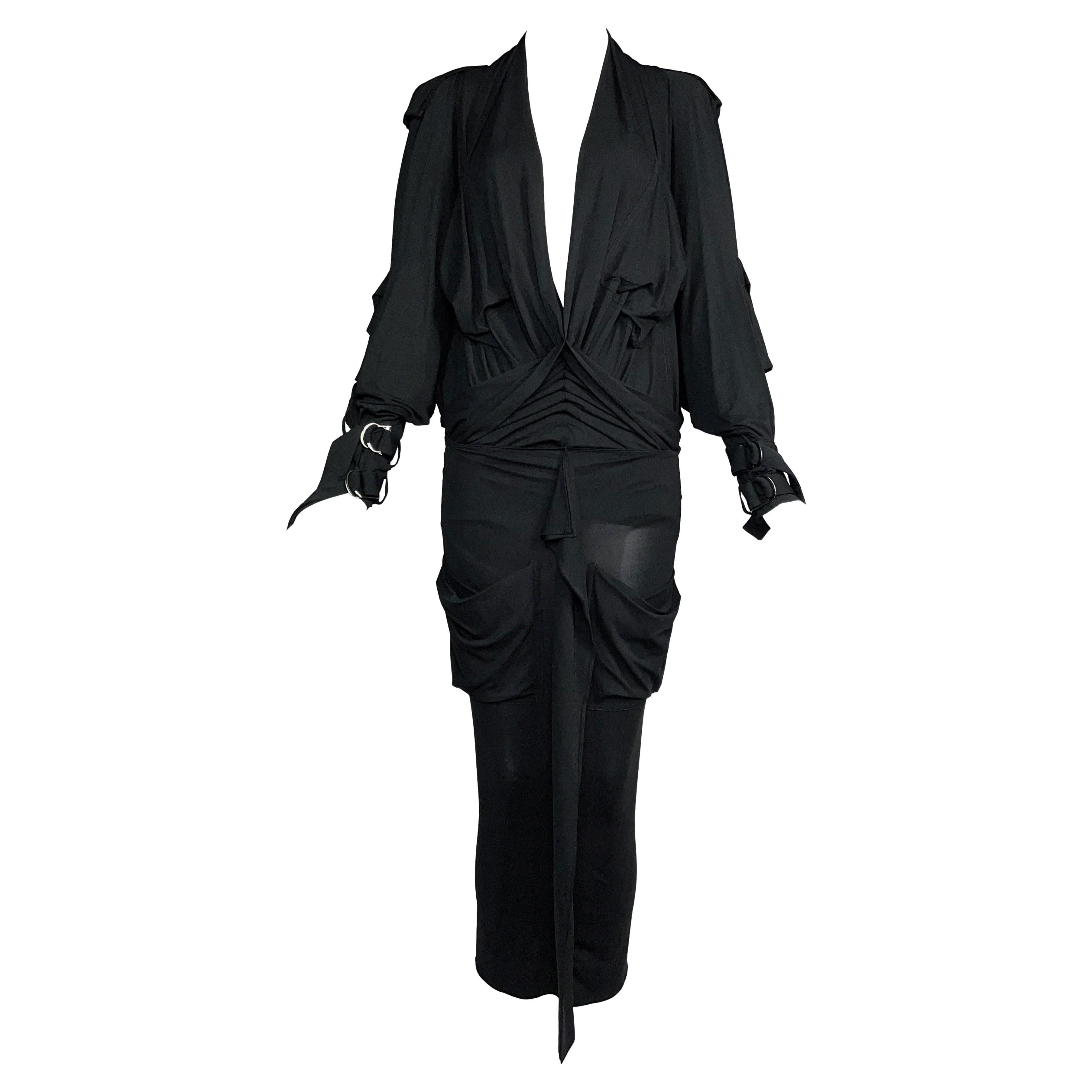 S/S 2003 Christian Dior John Galliano Plunging Black Cargo Buckles Maxi Dress