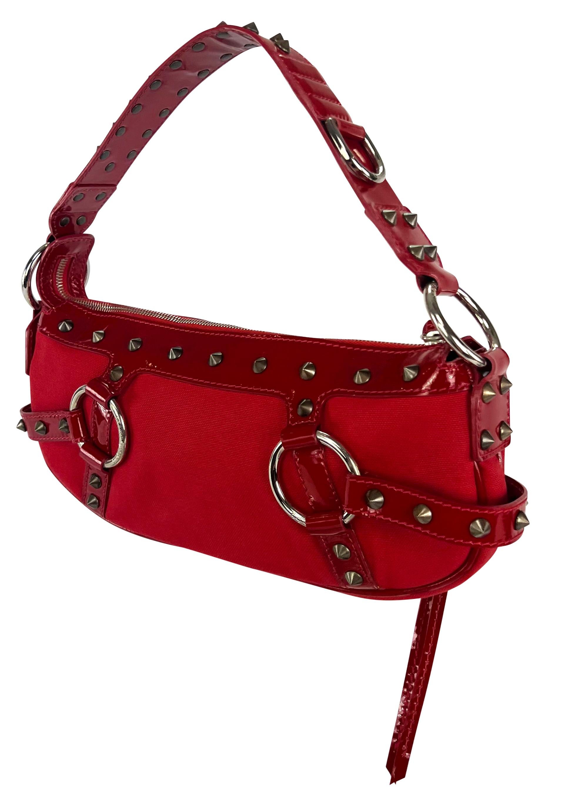 S/S 2003 Dolce & Gabbana Ad Spike Studded Red Patent Leather Trim Shoulder Bag For Sale 1