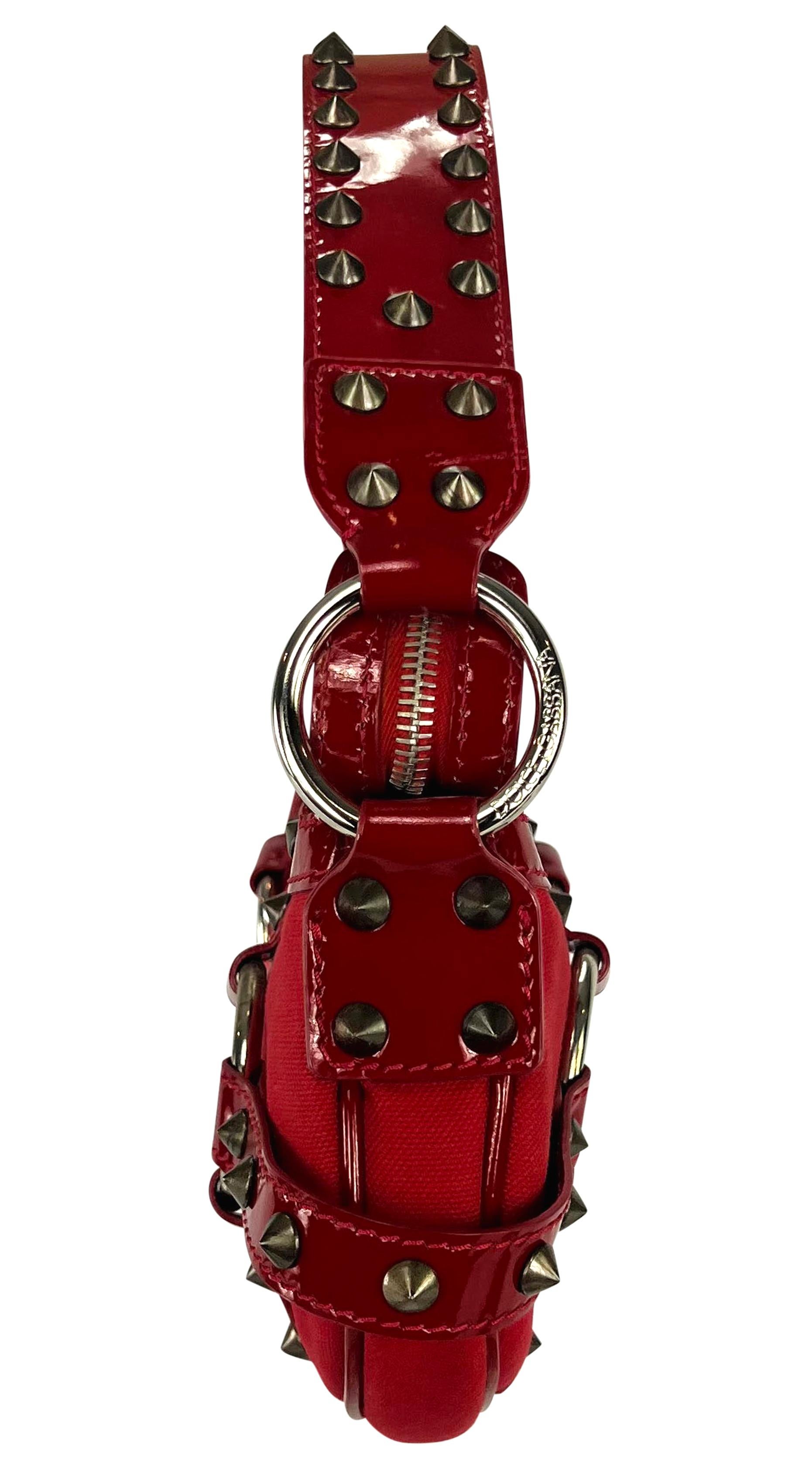 S/S 2003 Dolce & Gabbana Ad Spike Studded Red Patent Leather Trim Shoulder Bag For Sale 2