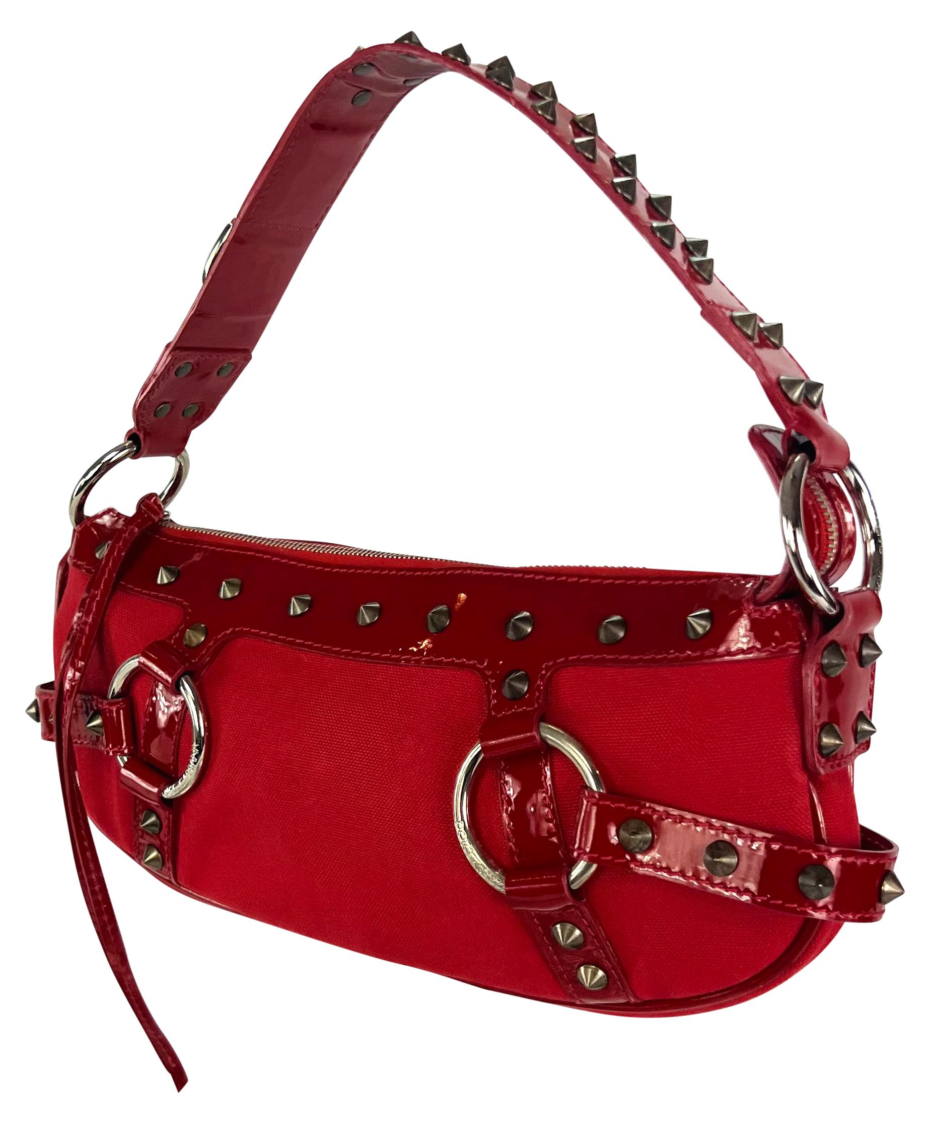 S/S 2003 Dolce & Gabbana Ad Spike Studded Red Patent Leather Trim Shoulder Bag For Sale 3