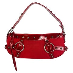 S/S 2003 Dolce & Gabbana Ad Spike Studded Red Patent Leather Trim Shoulder Bag