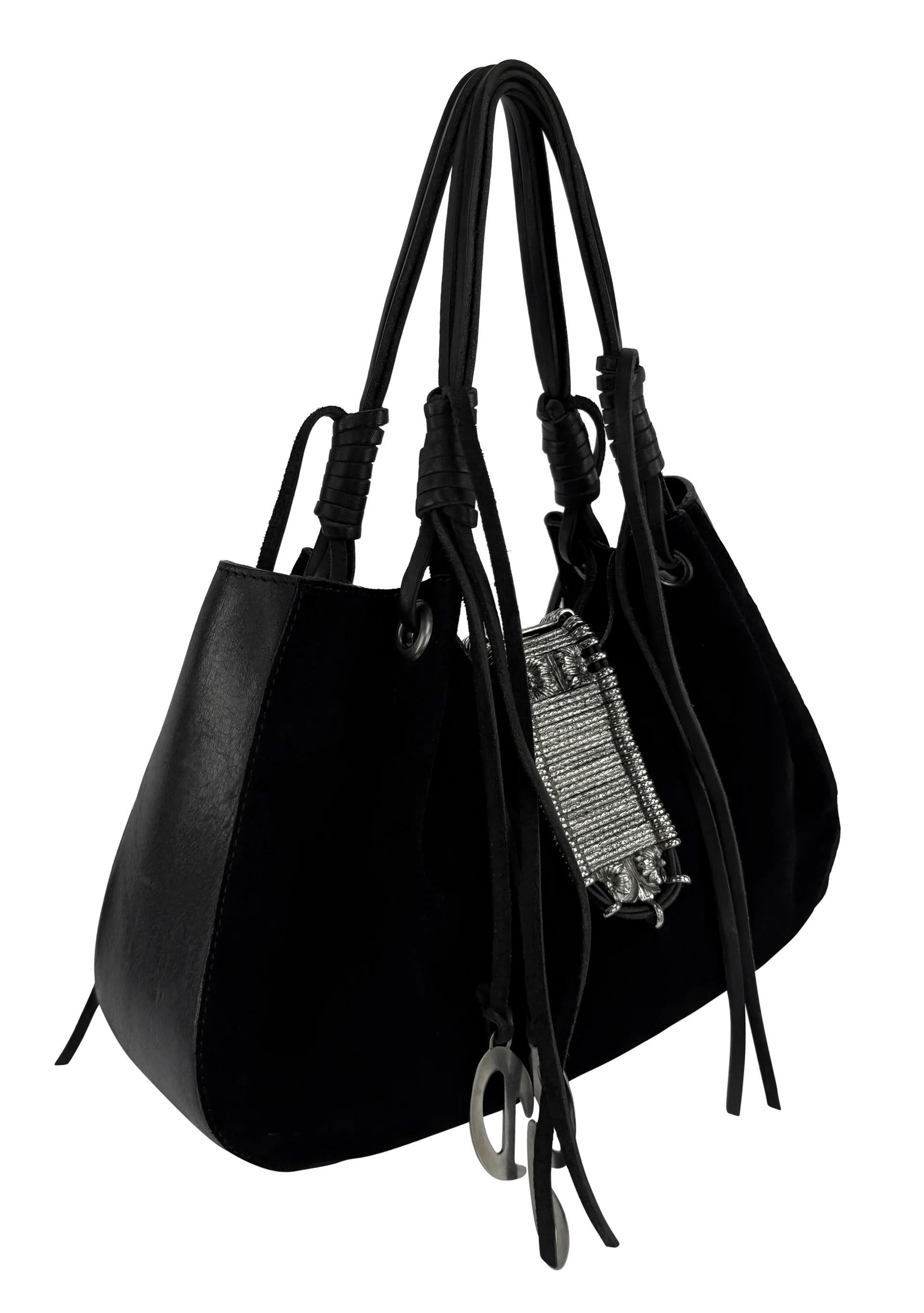 Nero P/E 2003 Dolce & Gabbana Borsa in pelle scamosciata nera e argento Corde in vendita