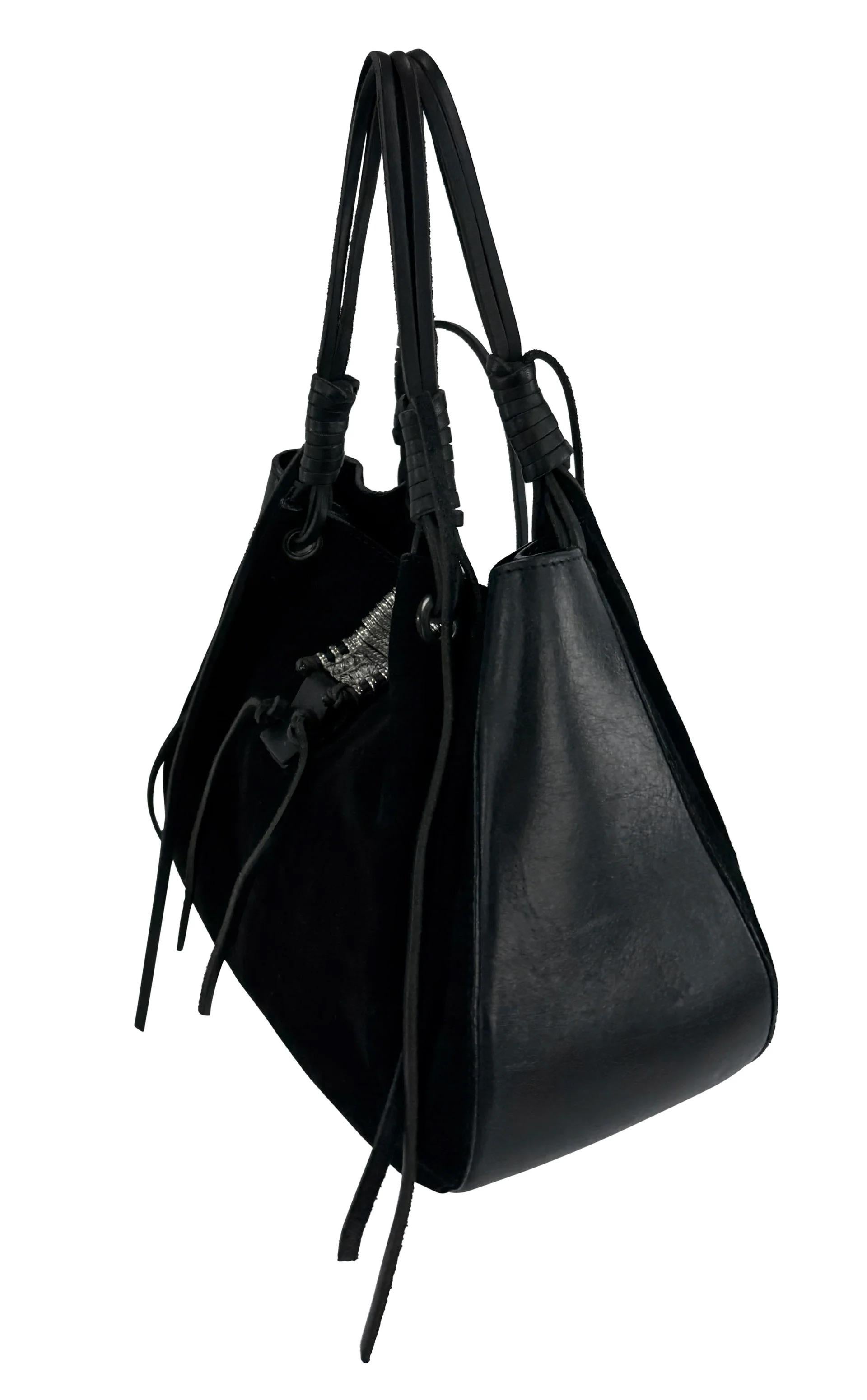 P/E 2003 Dolce & Gabbana Borsa in pelle scamosciata nera e argento Corde in vendita 1