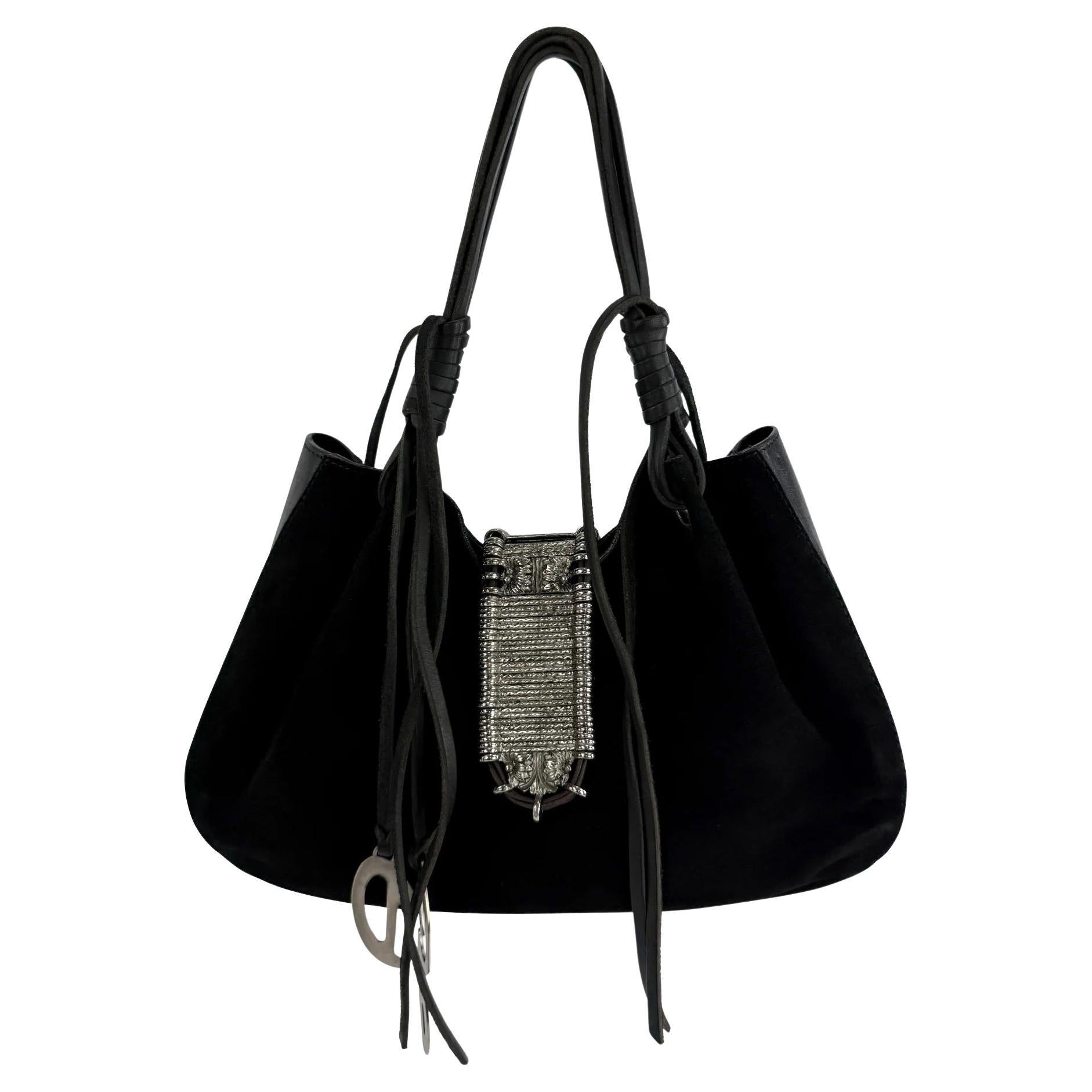 P/E 2003 Dolce & Gabbana Borsa in pelle scamosciata nera e argento Corde