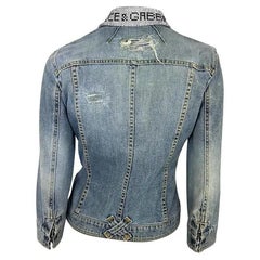 F/S 2003 Dolce & Gabbana Distressed Light Wash Denim Jacke mit Strass Spell im Used-Look
