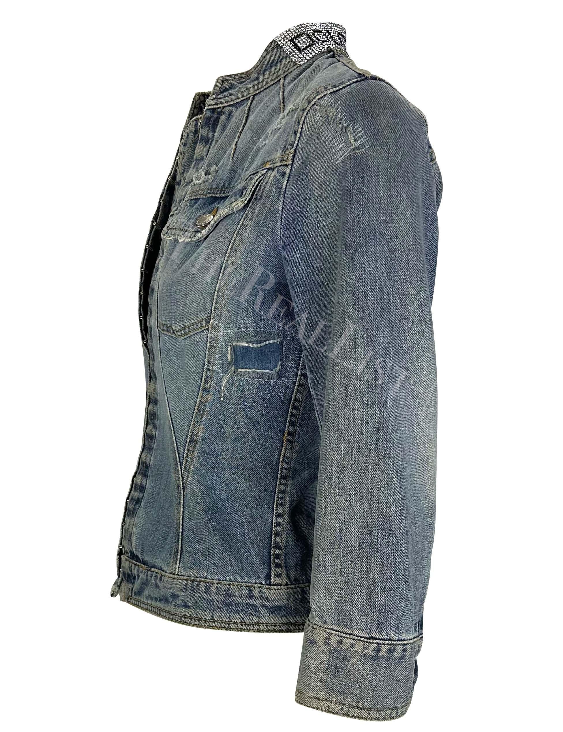 S/S 2003 Dolce & Gabbana Distressed Light Wash Denim Jacket Rhinestone Spell  en vente 3