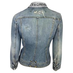 F/S 2003 Dolce & Gabbana Distressed Light Wash Denim Jacke mit Strass Spell im Used-Look