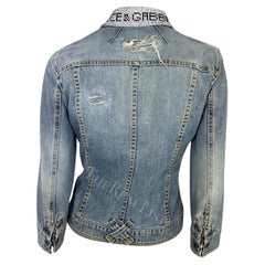 Used S/S 2003 Dolce & Gabbana Distressed Light Wash Denim Jacket Rhinestone Spell 