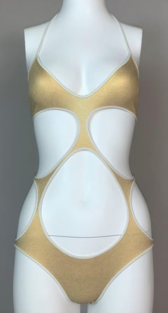 S/S 2003 Dolce & Gabbana Gold Monokini Cut-Out Swimsuit