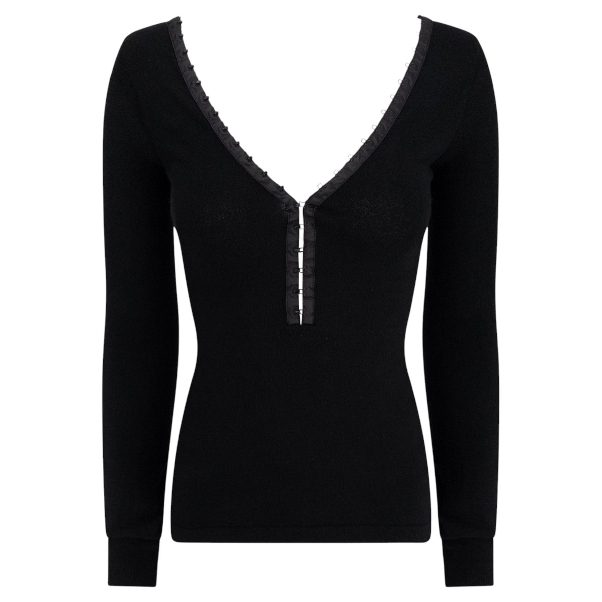 S/S 2003 Dolce & Gabbana Hook & Eye Plunging Black Bodycon Knit Long-Sleeve Top
