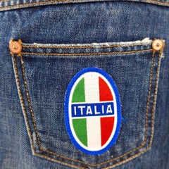 S/S 2003 Dolce & Gabbana 'Italia' Logo Medallion Distressed Denim Mini Skirt