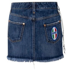 S/S 2003 Dolce & Gabbana 'Italia' Logo Medallion Distressed Denim Mini Skirt