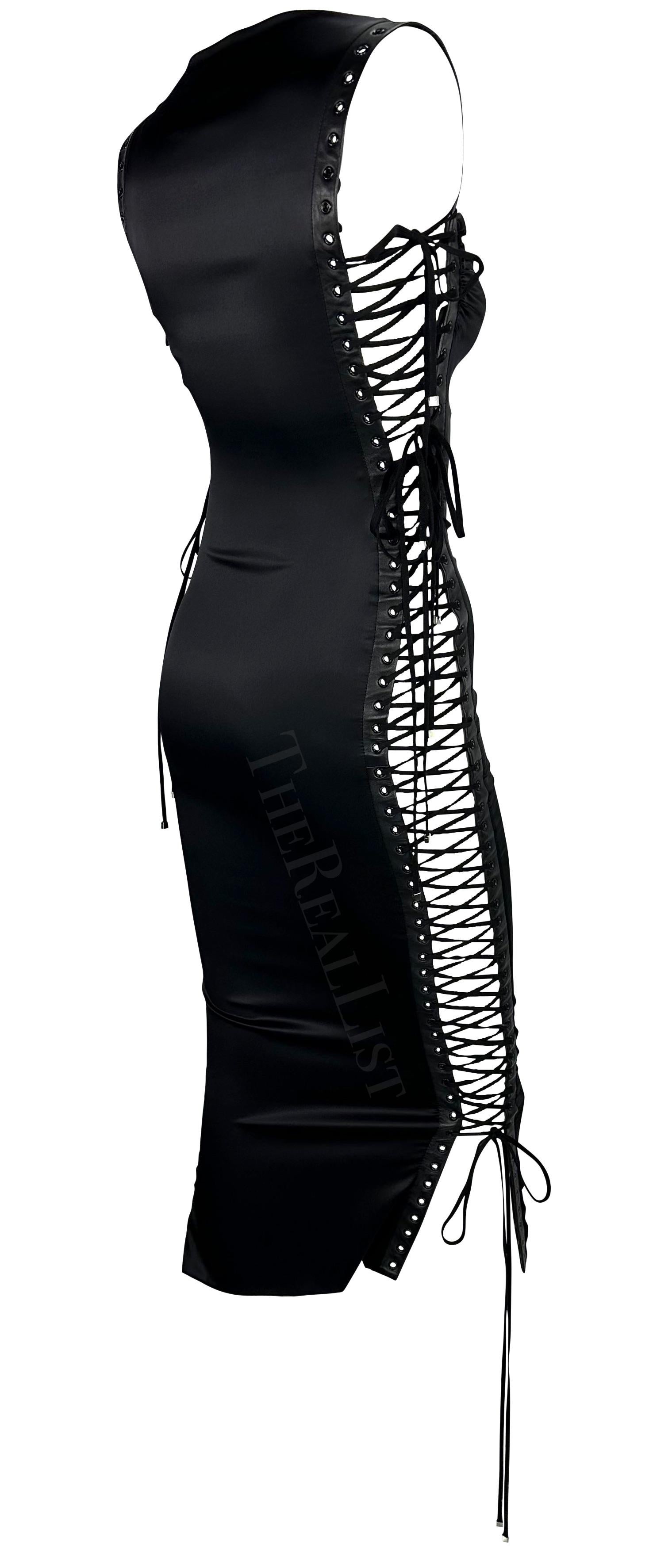 S/S 2003 Dolce & Gabbana Runway Ad Lace-Up Satin Bodycon Dress For Sale 6