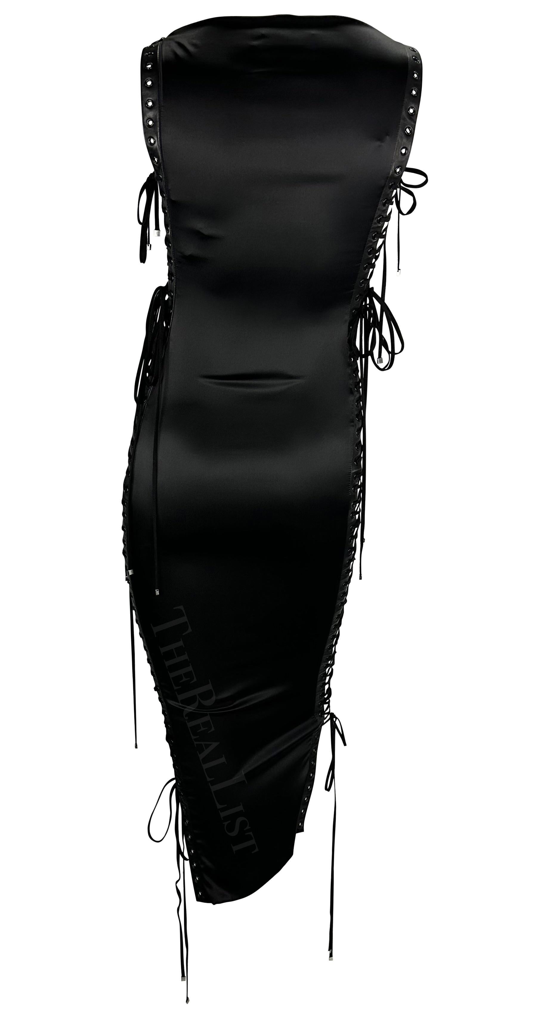 S/S 2003 Dolce & Gabbana Runway Ad Lace-Up Satin Bodycon Dress For Sale 1