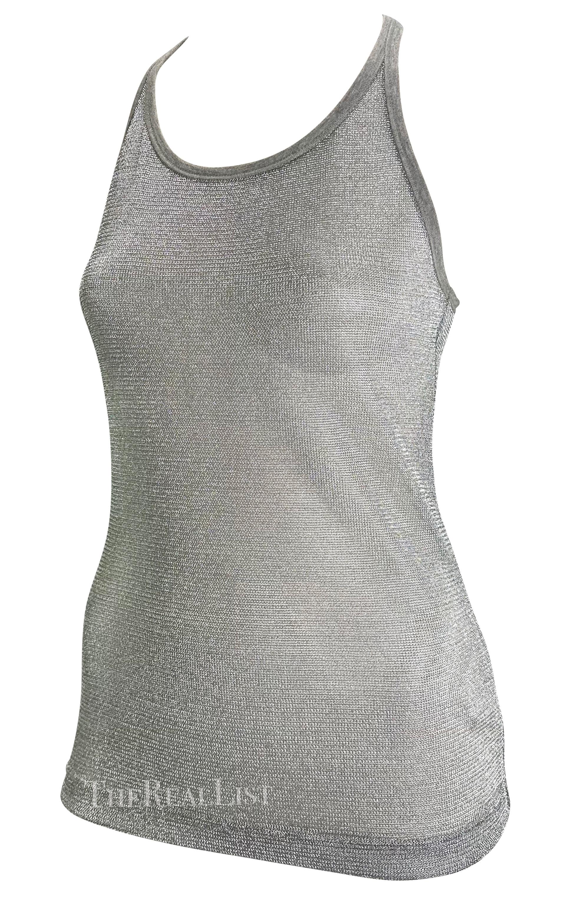 Women's S/S 2003 Dolce & Gabbana Runway Ad Silver Woven Metal Mesh Racerback Tank Top  For Sale