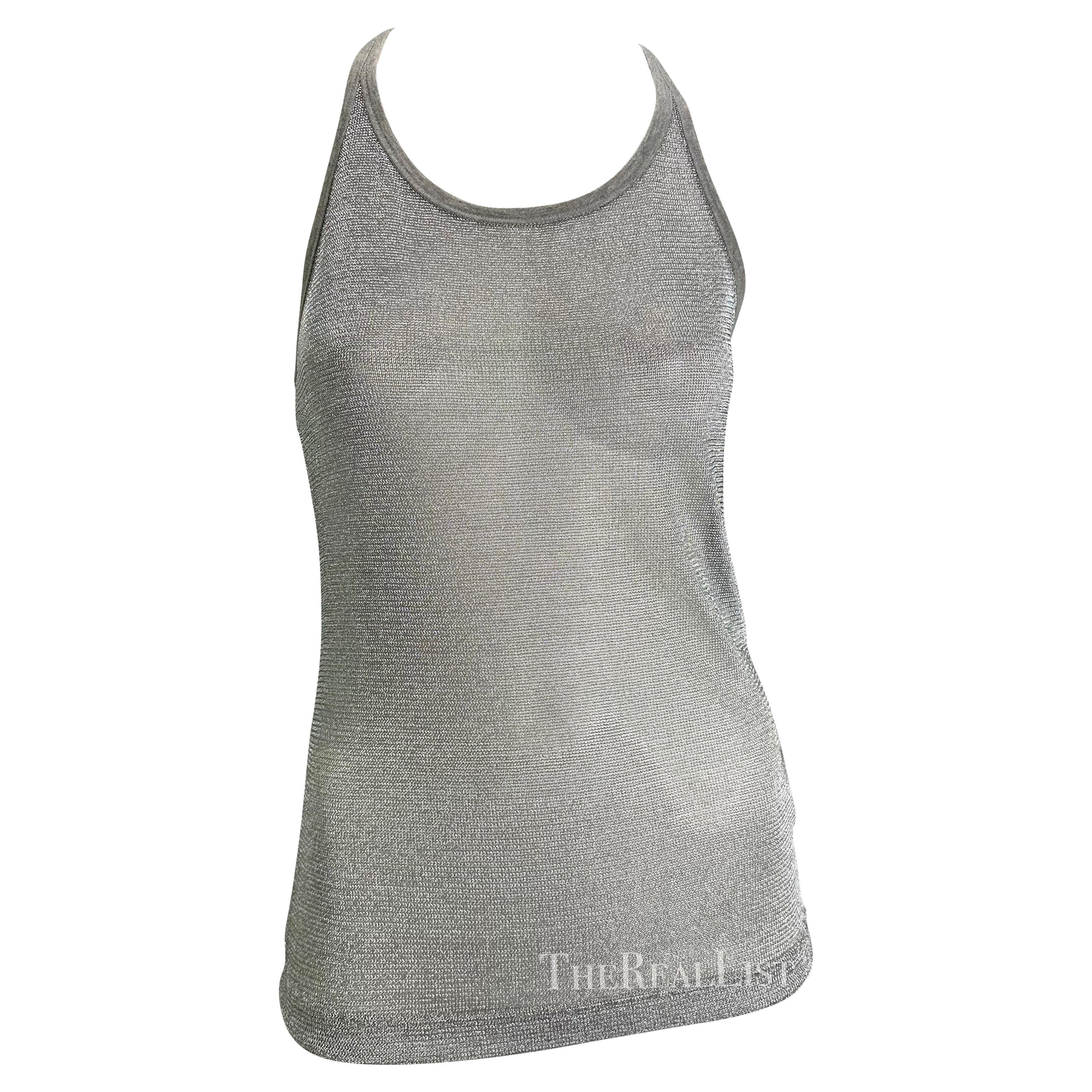 S/S 2003 Dolce & Gabbana Runway Ad Silver Woven Metal Mesh Racerback Tank Top  For Sale