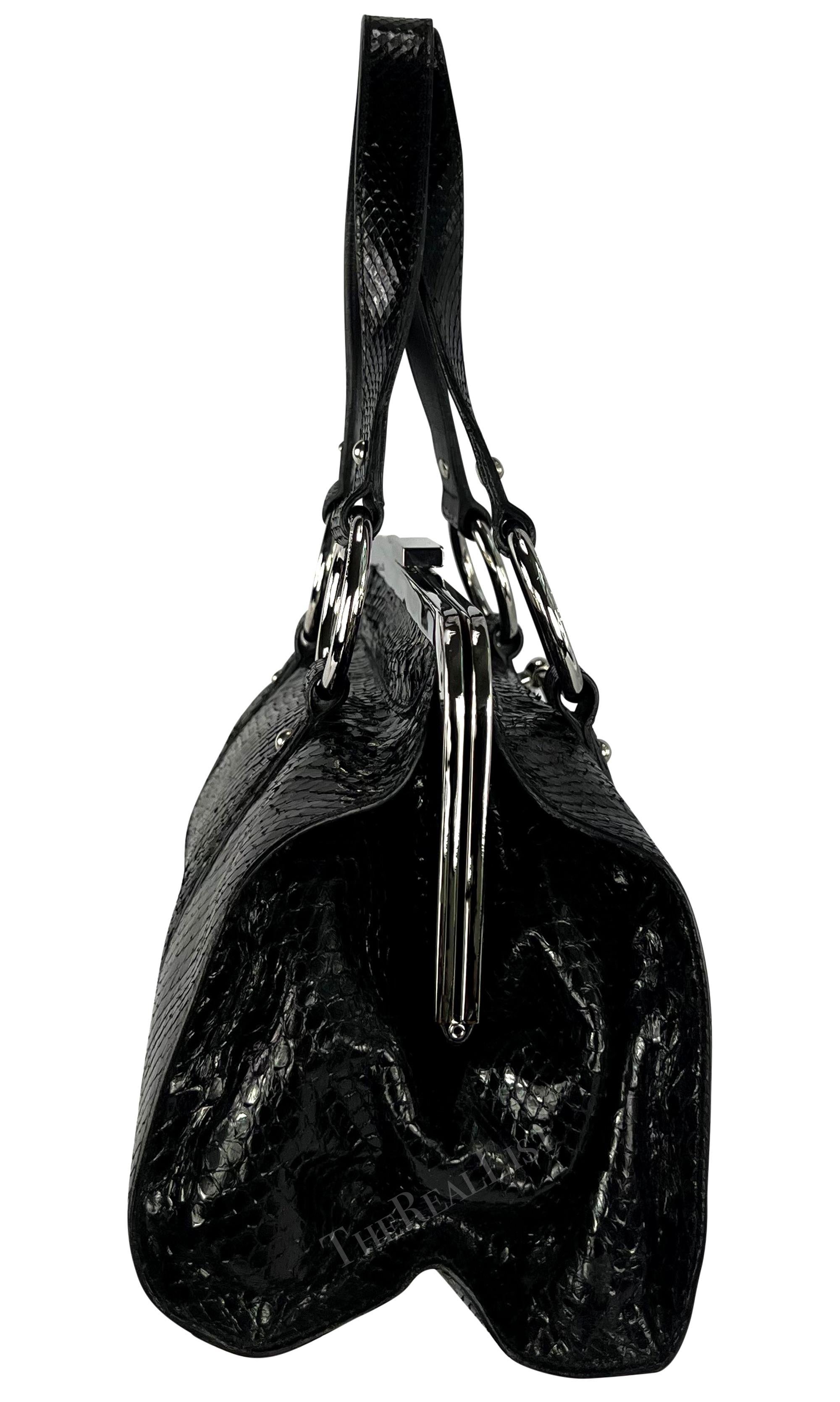 S/S 2003 Dolce & Gabbana Runway Black Python Leather Ring Shoulder Bag For Sale 6