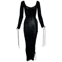 S/S 2003 Dolce & Gabbana Runway Black Ruched Wiggle Dress 38