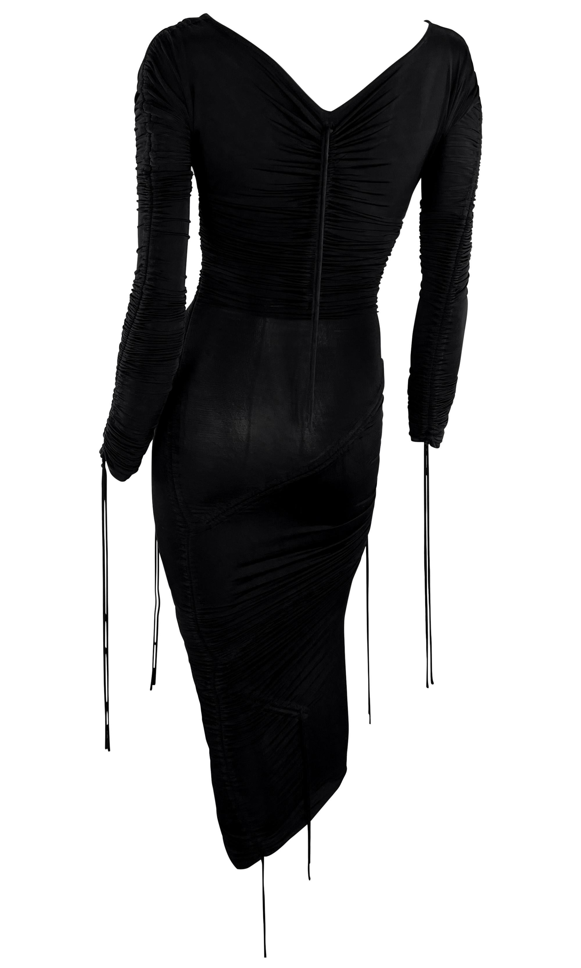S/S 2003 Dolce & Gabbana Runway Noir Slinkly Drawstring Midi Dress en vente 6