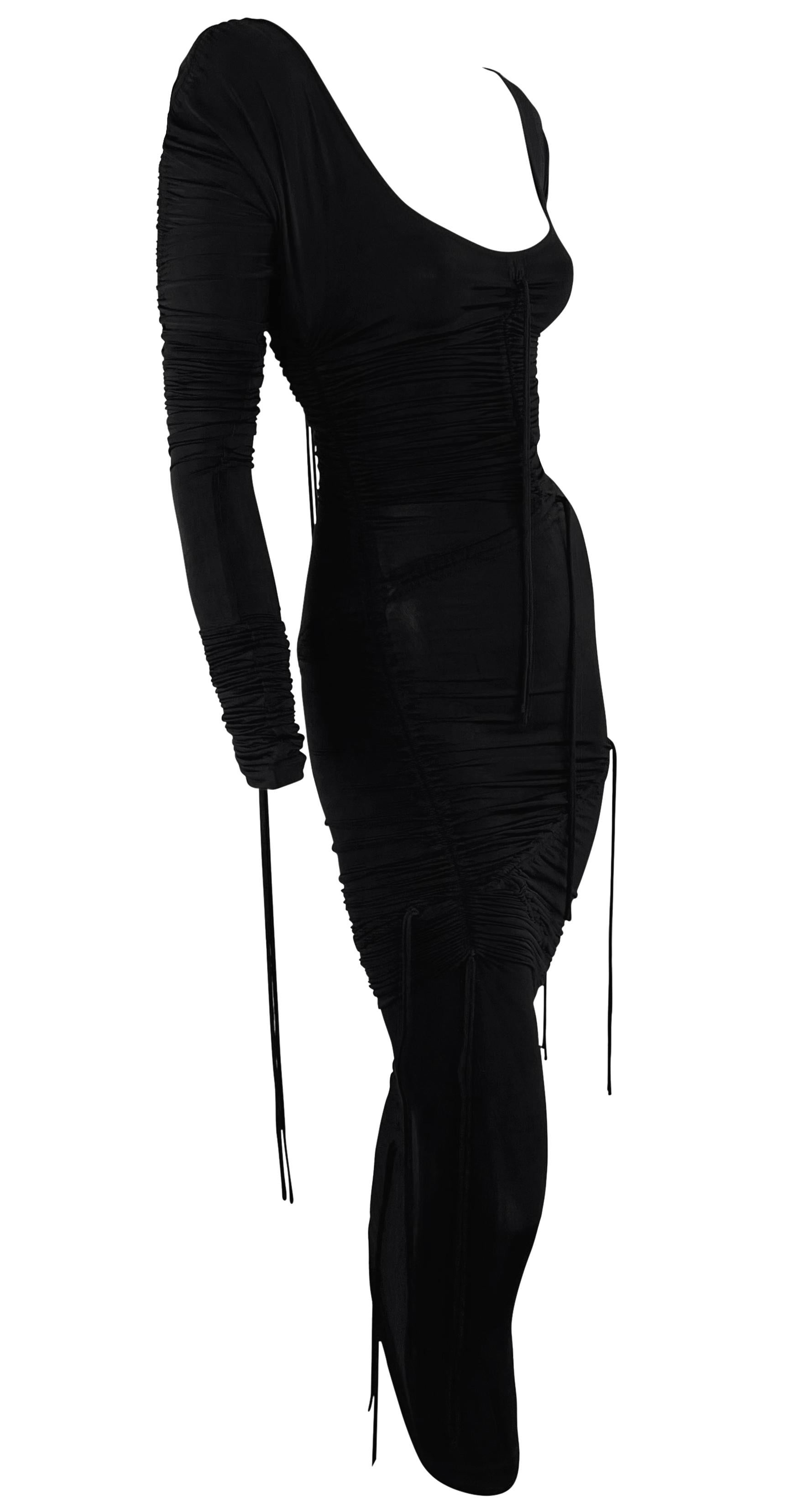 S/S 2003 Dolce & Gabbana Runway Noir Slinkly Drawstring Midi Dress en vente 7