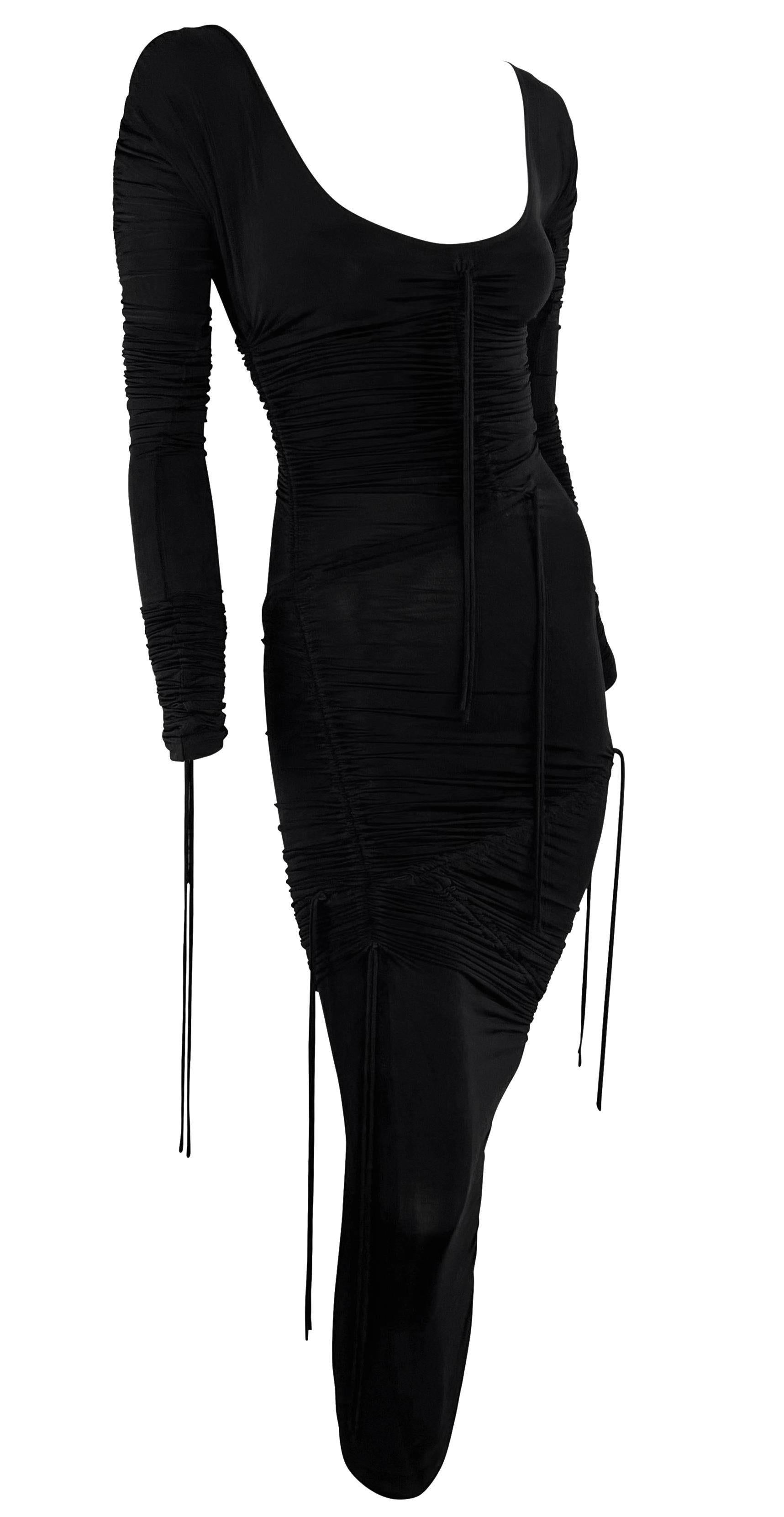 S/S 2003 Dolce & Gabbana Runway Noir Slinkly Drawstring Midi Dress en vente 8