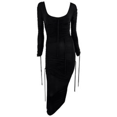 S/S 2003 Dolce & Gabbana Runway Black Slinkly Drawstring Midi Dress