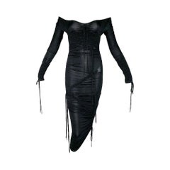 S/S 2003 Dolce & Gabbana Runway Semi-Sheer Off Shoulder Ruched Black Dress