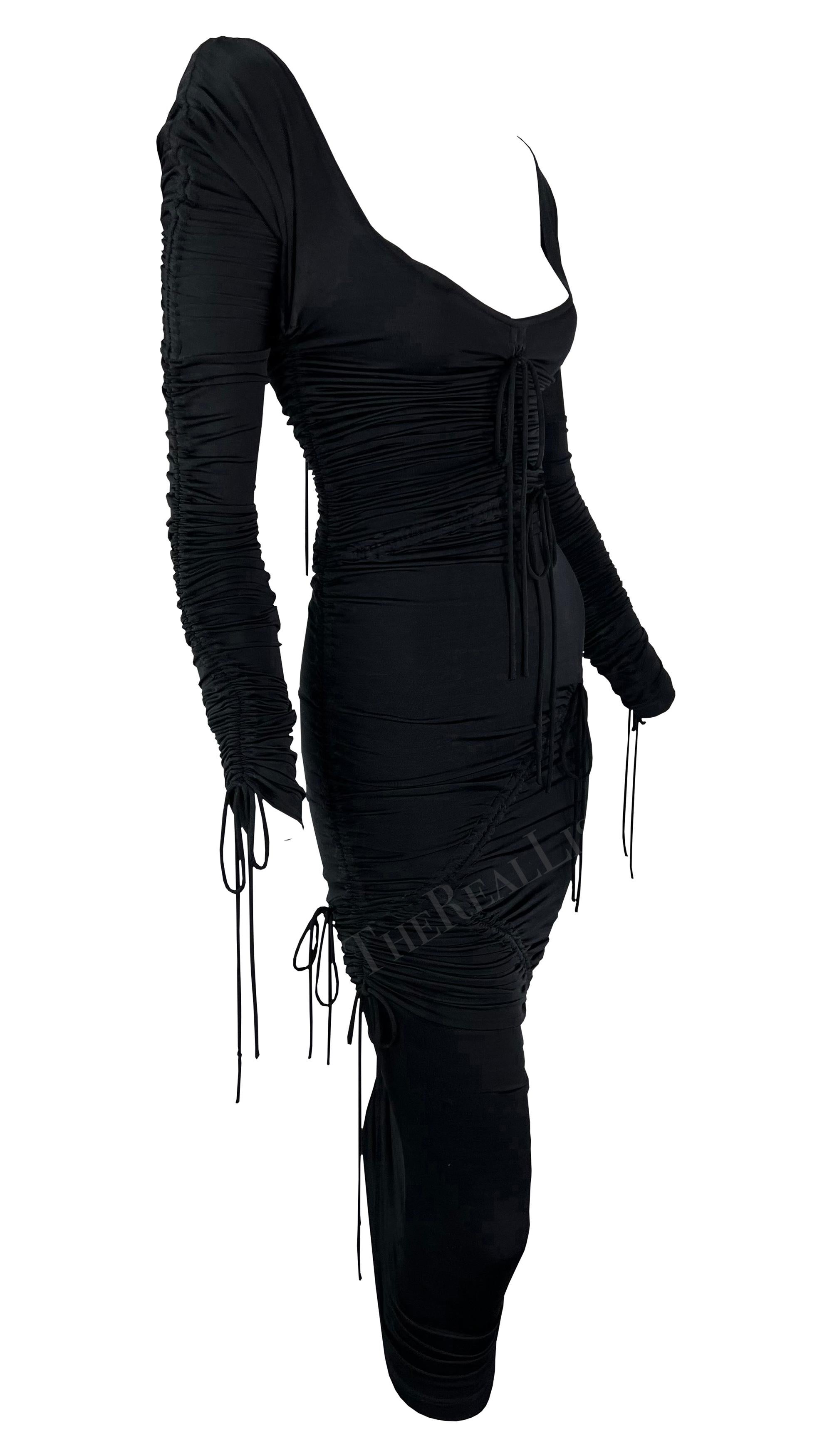 S/S 2003 Dolce & Gabbana Runway 'Sex & Love' Black Drawstring Bodycon Dress For Sale 7