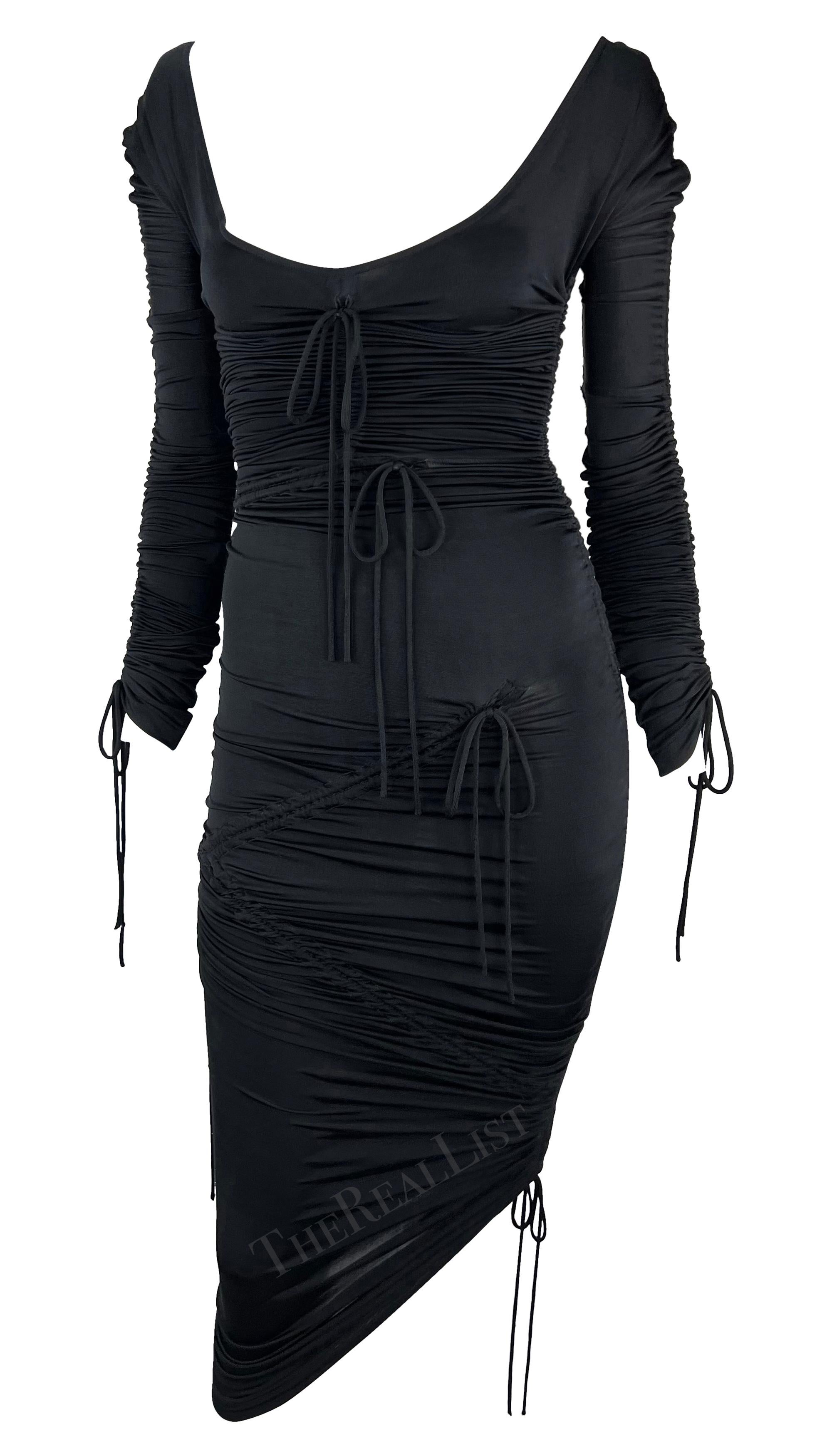 Women's S/S 2003 Dolce & Gabbana Runway 'Sex & Love' Black Drawstring Bodycon Dress For Sale
