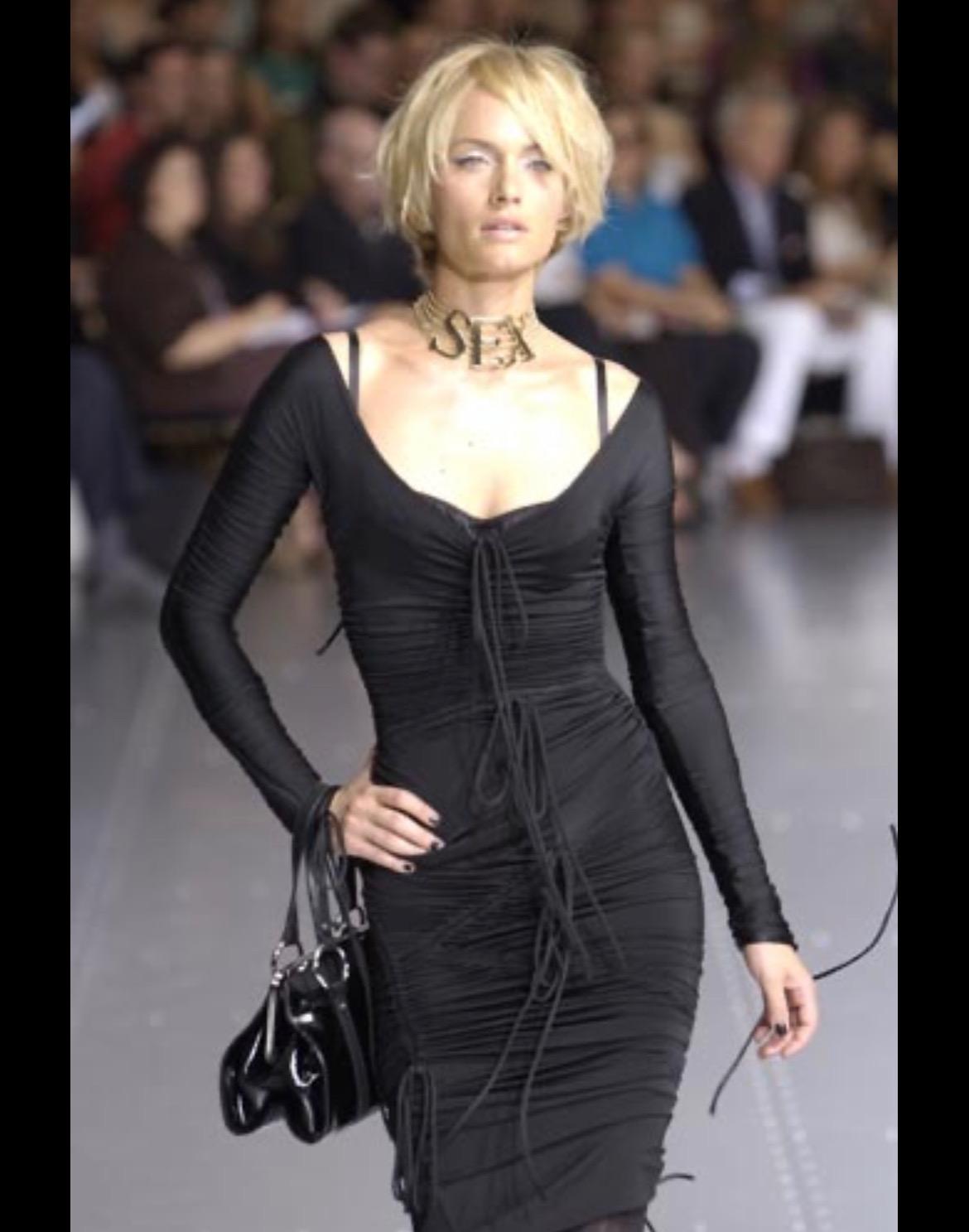 S/S 2003 Dolce & Gabbana Runway 'Sex & Love' Black Drawstring Bodycon Dress For Sale 1