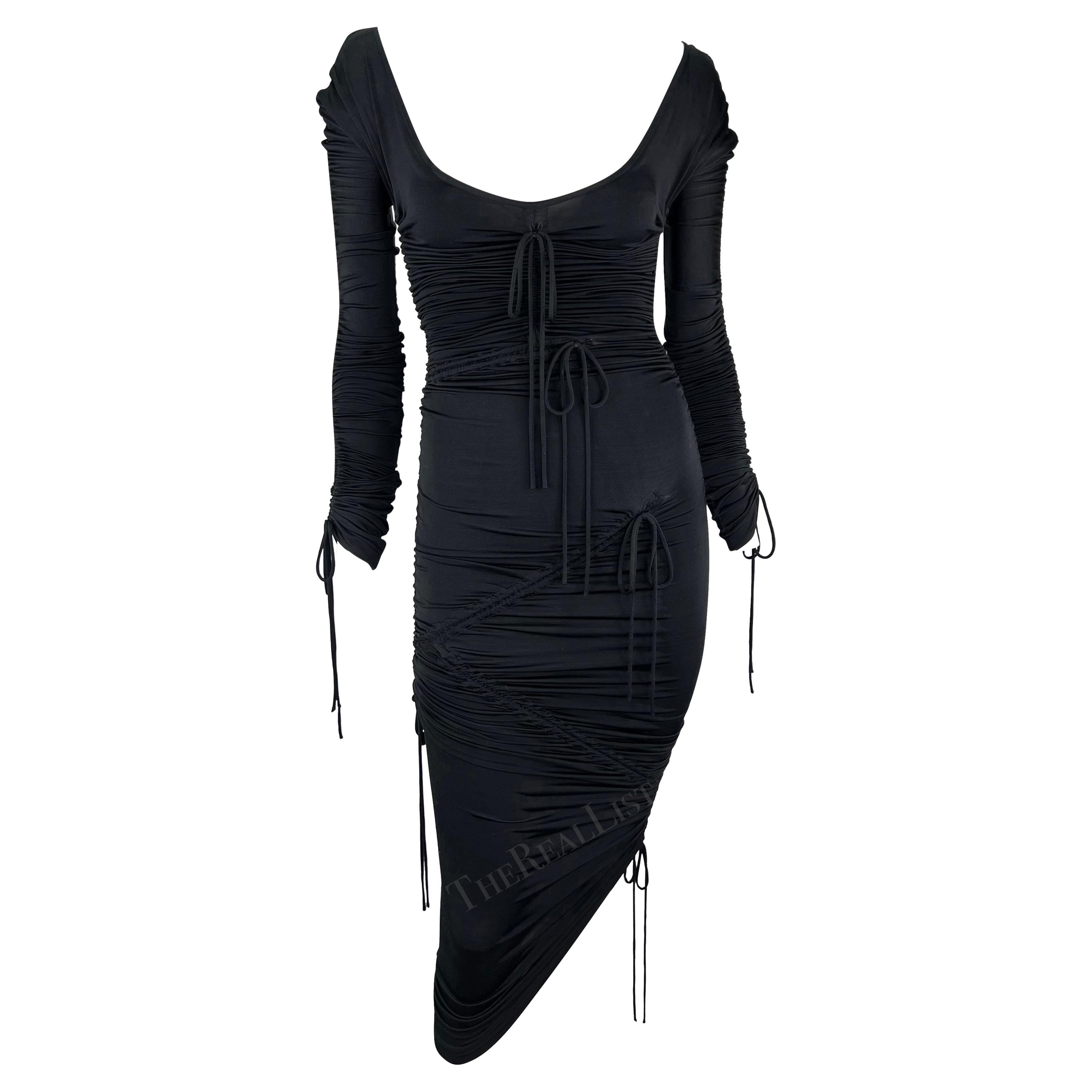 S/S 2003 Dolce & Gabbana Runway 'Sex & Love' Black Drawstring Bodycon Dress For Sale