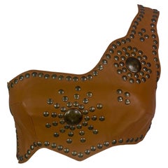 S/S 2003 Dolce & Gabbana Runway Studded Leather Fringe Asymmetric Crop Top