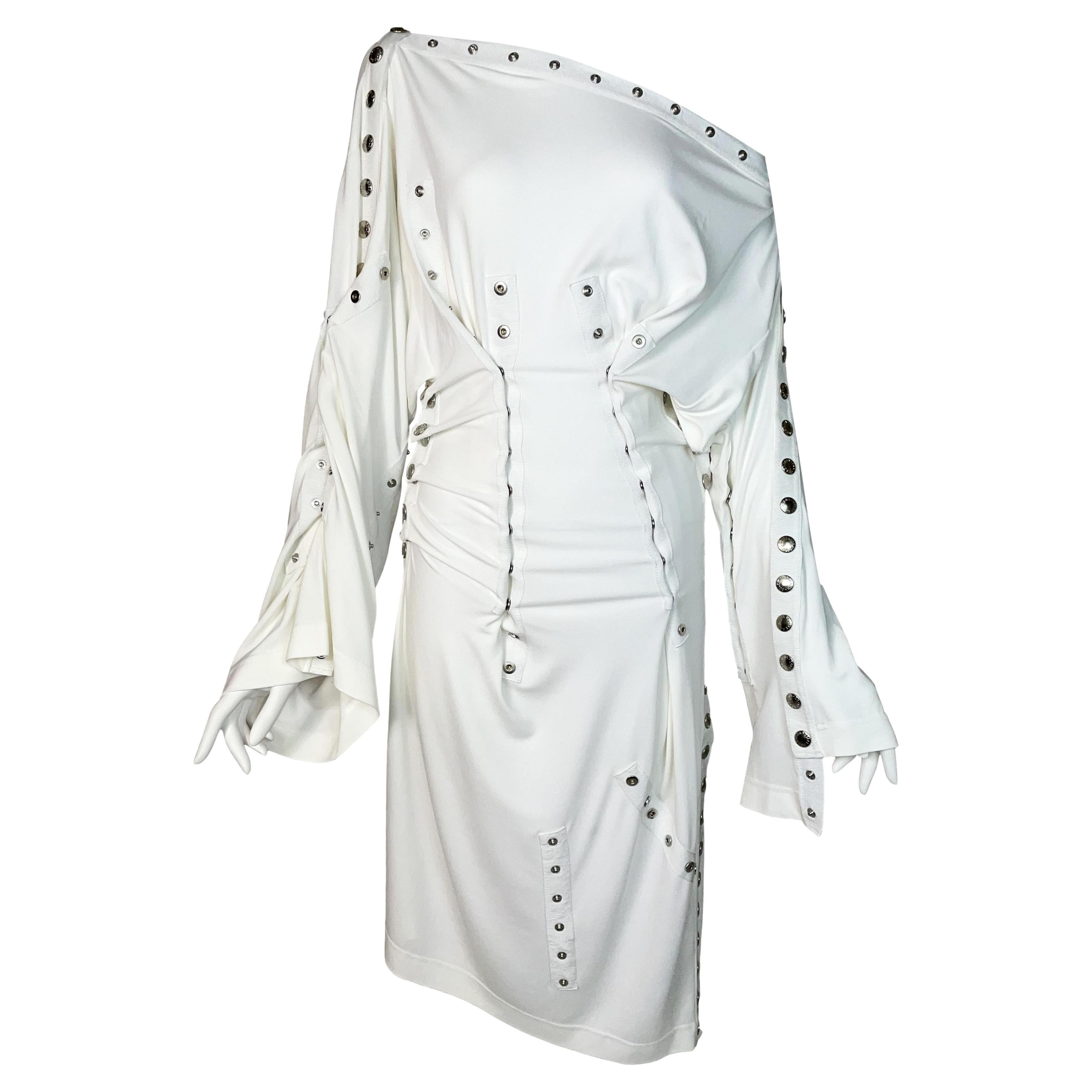 S/S 2003 Dolce & Gabbana Runway White Snap Up Off Shoulder Adjustable Dress