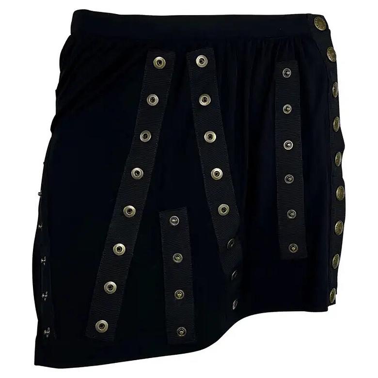 S/S 2003 Dolce & Gabbana 'Sex and Love Minifalda negra de punto elástico con botones a presión