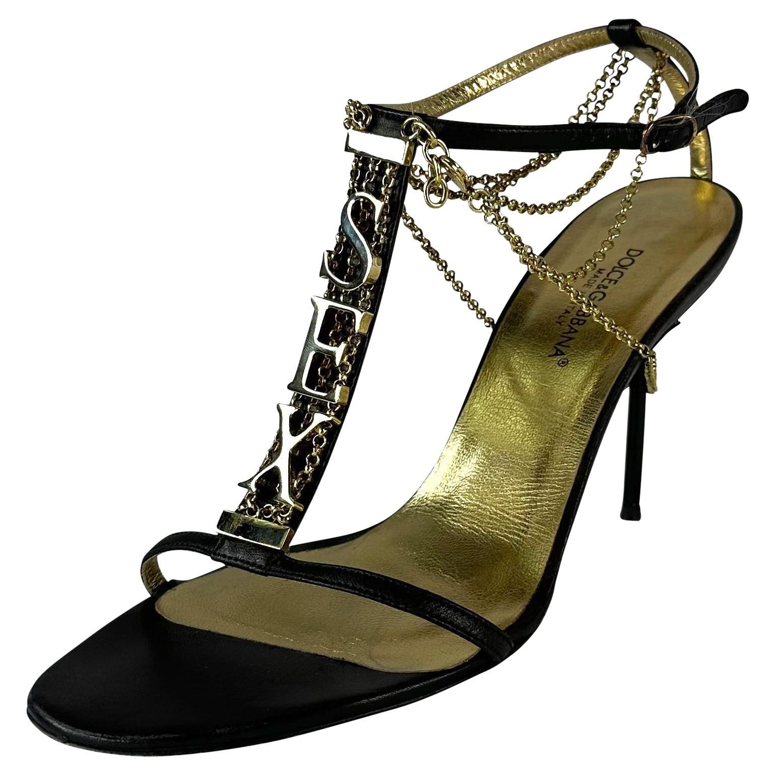 S/S 2003 Dolce & Gabbana 'Sex & Love' Black Leather SEX Heels Size 40 IT For Sale
