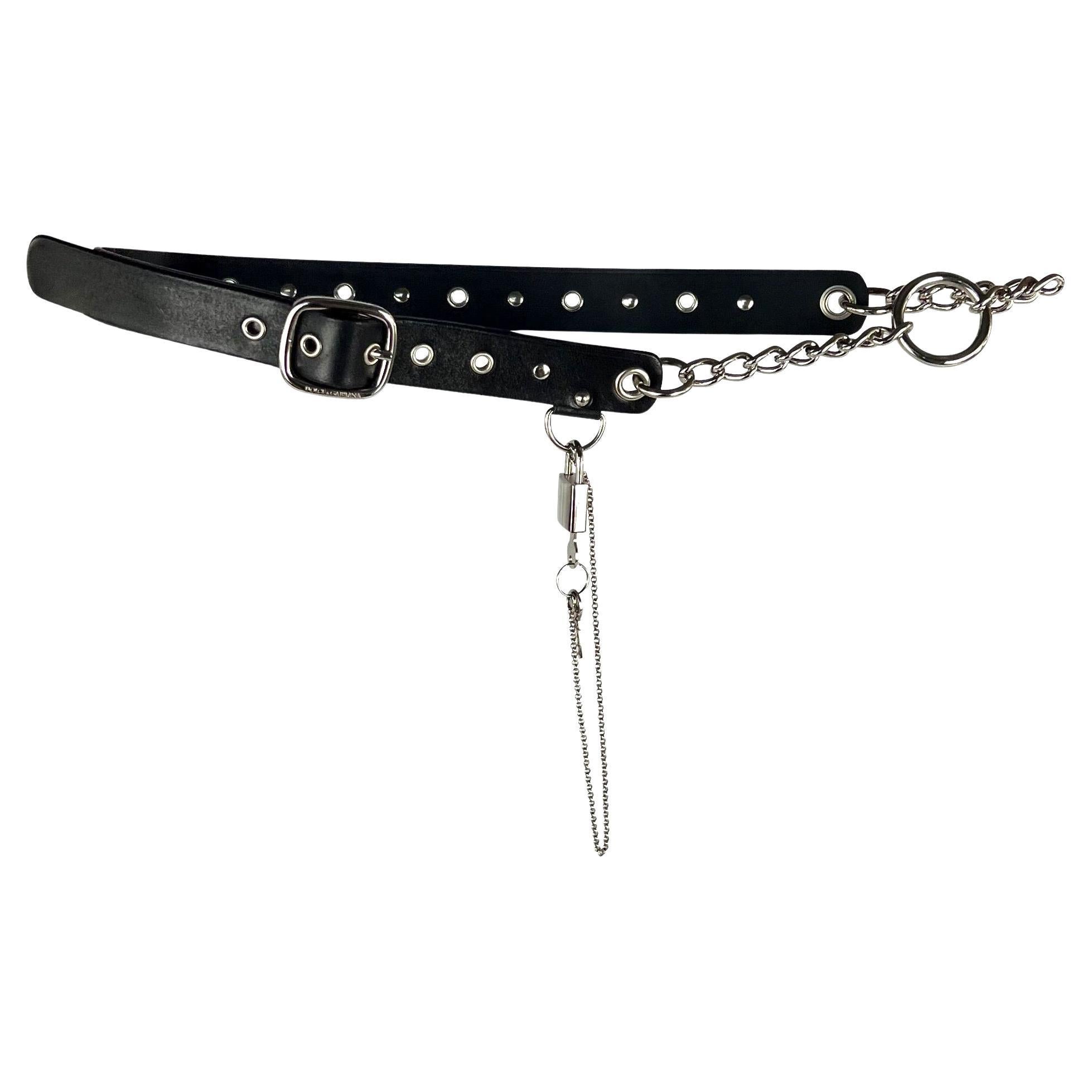 S/S 2003 Dolce & Gabbana 'Sex & Love' Padlock Chain Eyelet Leather Belt For Sale