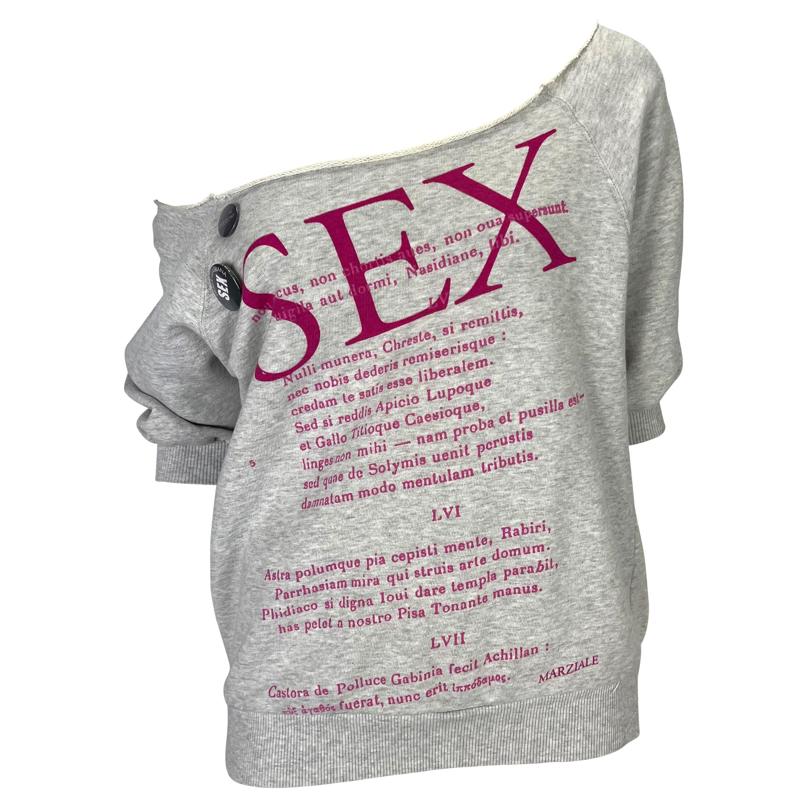 S/S 2003 Dolce & Gabbana 'Sex & Love' Runway Print Pin Cropped Sweatshirt Top For Sale