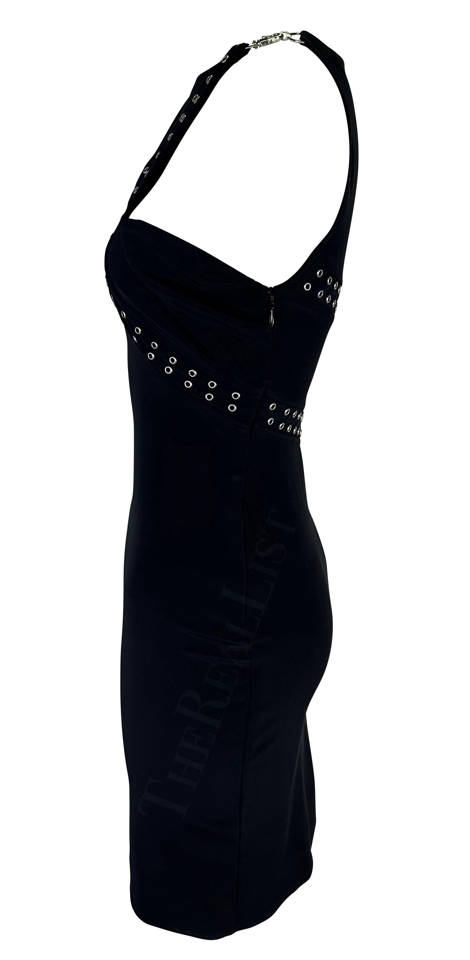 S/S 2003 Gianni Versace by Donatella Medusa Grommet Bodycon Black Cutout Dress In Excellent Condition For Sale In West Hollywood, CA