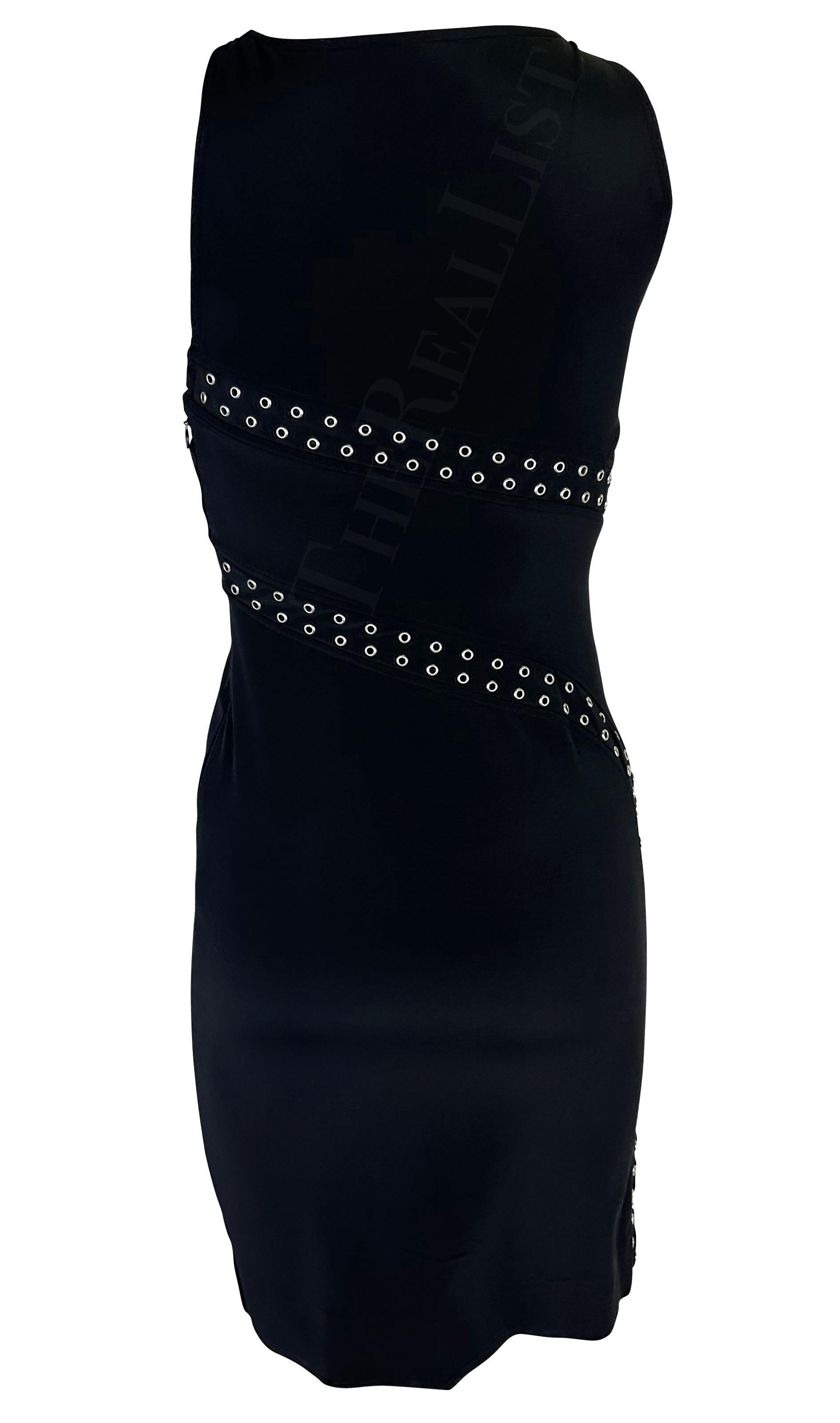 Women's S/S 2003 Gianni Versace by Donatella Medusa Grommet Bodycon Black Cutout Dress For Sale
