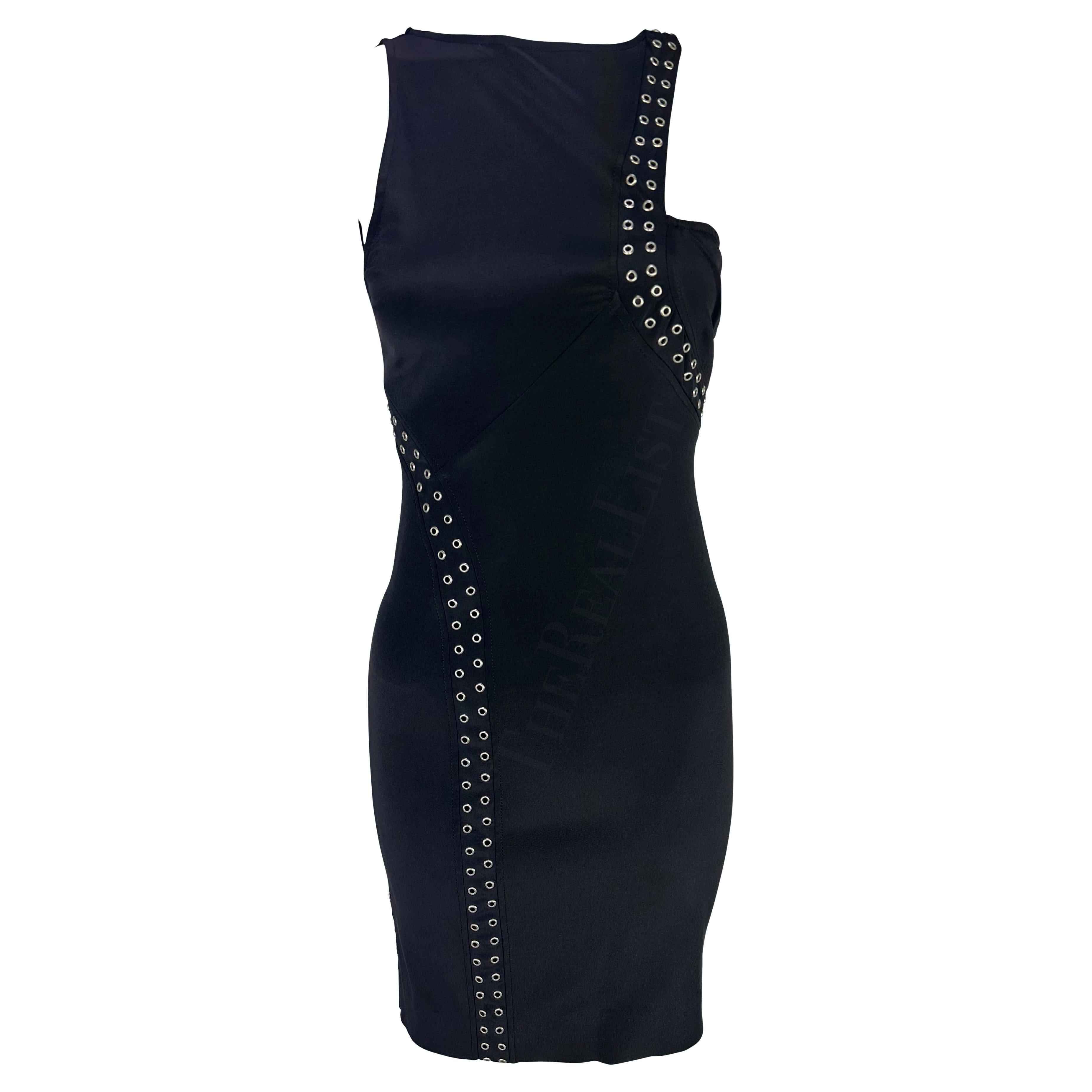 S/S 2003 Gianni Versace by Donatella Medusa Grommet Bodycon Black Cutout Dress For Sale 3