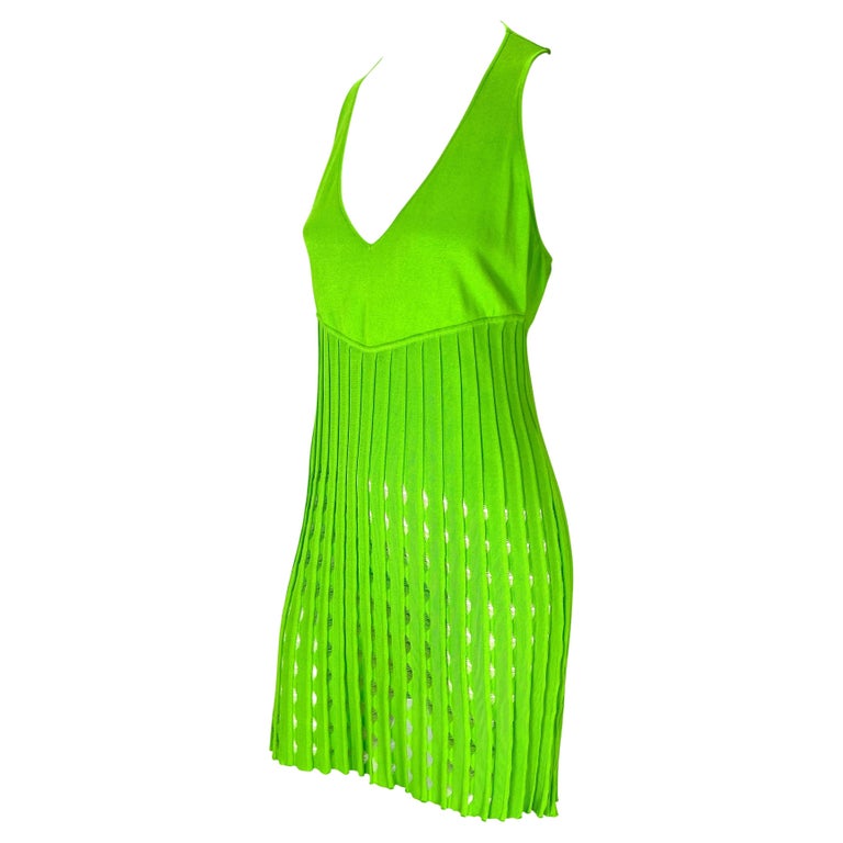 S/S 2003 Gianni Versace by Donatella Neon Green Stretch Knit Eyelet ...