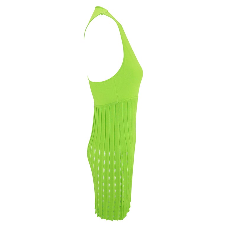 S/S 2003 Gianni Versace by Donatella Neon Green Stretch Knit Eyelet Mini  Dress For Sale at 1stDibs | donatella versace green dress, versace 2003 green  dress, donatella green dress