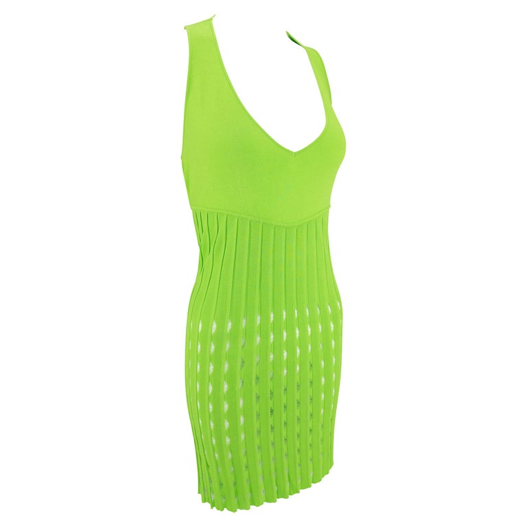 S/S 2003 Gianni Versace by Donatella Neon Green Stretch Knit Eyelet Mini  Dress For Sale at 1stDibs | donatella versace green dress, versace 2003 green  dress, donatella green dress