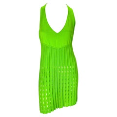 S/S 2003 Gianni Versace by Donatella Minivestido verde neón de punto elástico con ojales