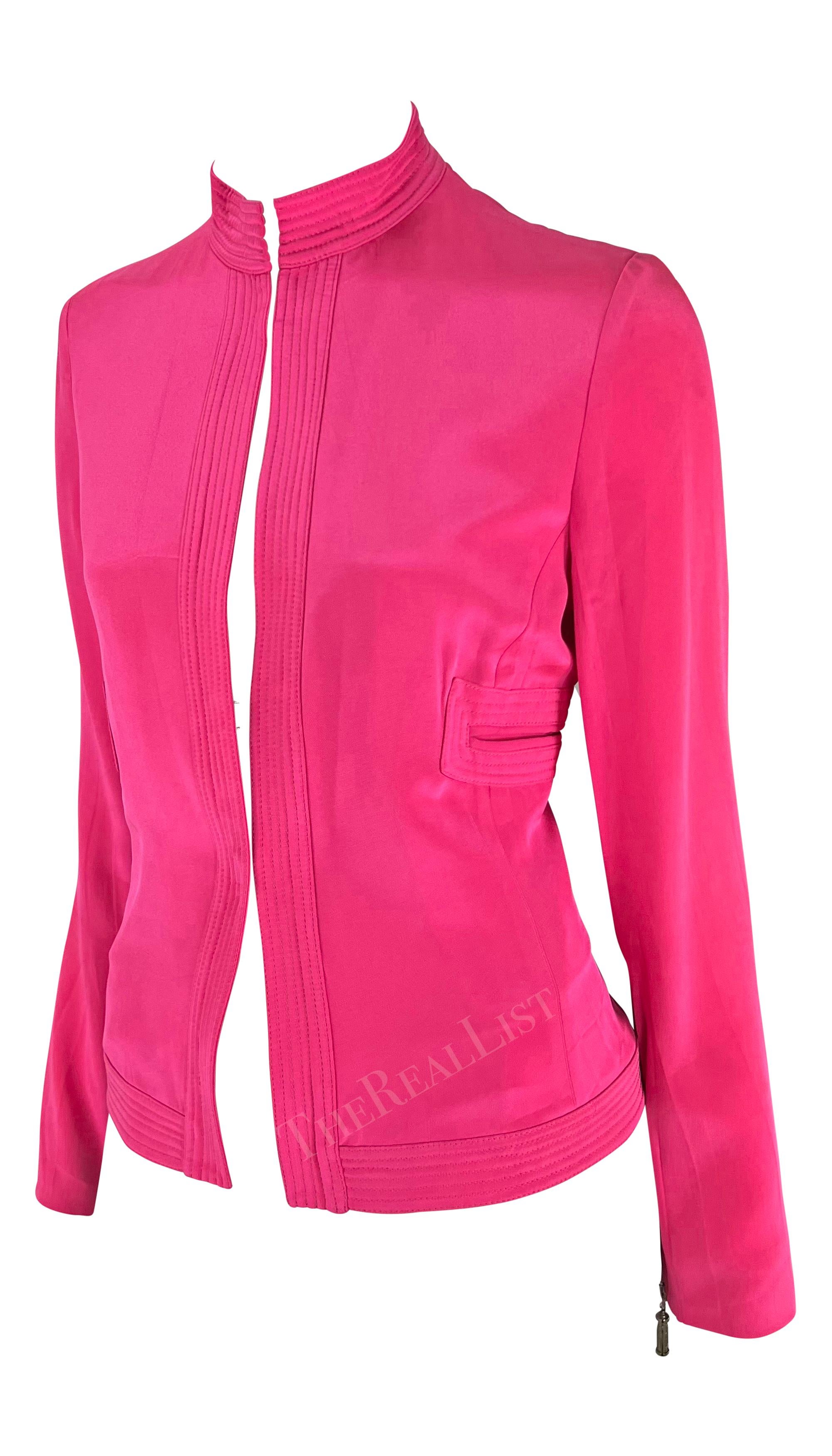 Women's S/S 2003 Gianni Versace by Donatella Runway Hot Pink Long Sleeve Jacket  For Sale